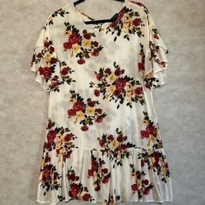Coco Carmen White Floral Ruffle Sleeve Dress S/M Summer Resort Cute